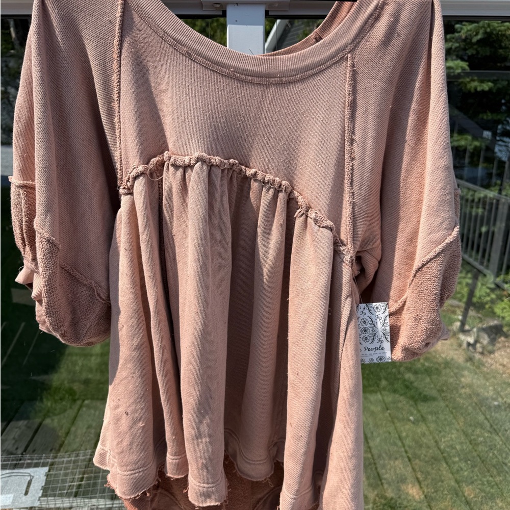 Free People Sunchild Pullover. Pink Ruffled 3/4 Sleeve mini dress